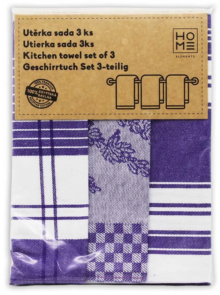 HOME ELEMENTS Súprava utierok z egyptskej bavlny 50*70 cm, 3 ks, Levanduľa
