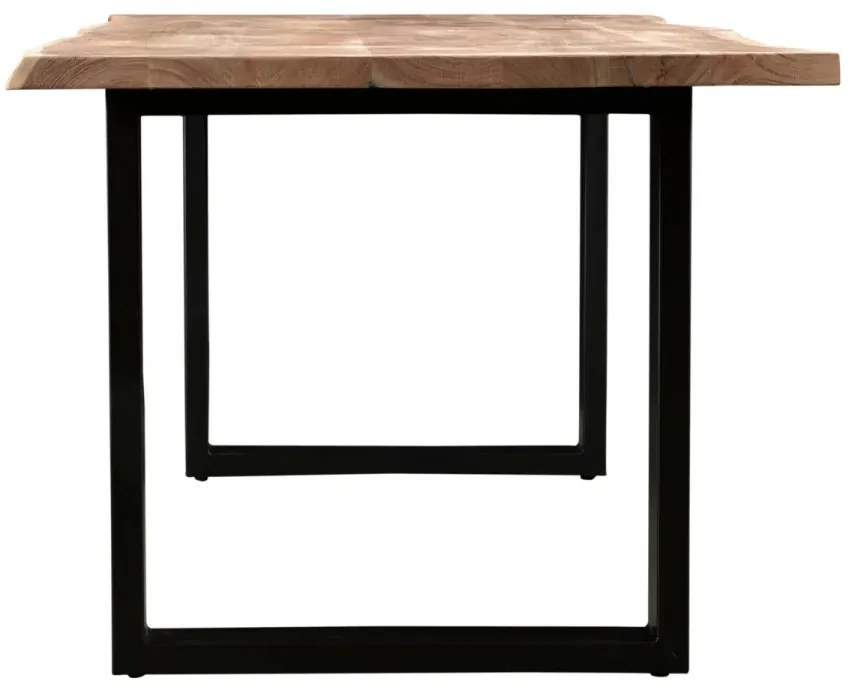 furniture-nabytek.cz - Masivní jídelní sestava Bullwer se 4 židlemi Clinton, akácie / kov / umělá kůže, lakovaná, hnědá / černá