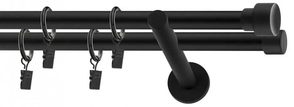 Dekorstudio Garniža dvojradová SLICK čierna-matná 19mm Dĺžka: 360cm, Typ príslušenstva: Krúžky tiché so štipcami