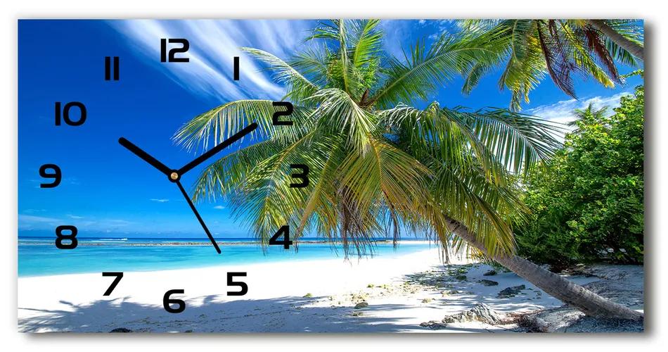 Vodorovné Sklenené hodiny na stenu Tropická pláž pl_zsp_60x30_f_82585815