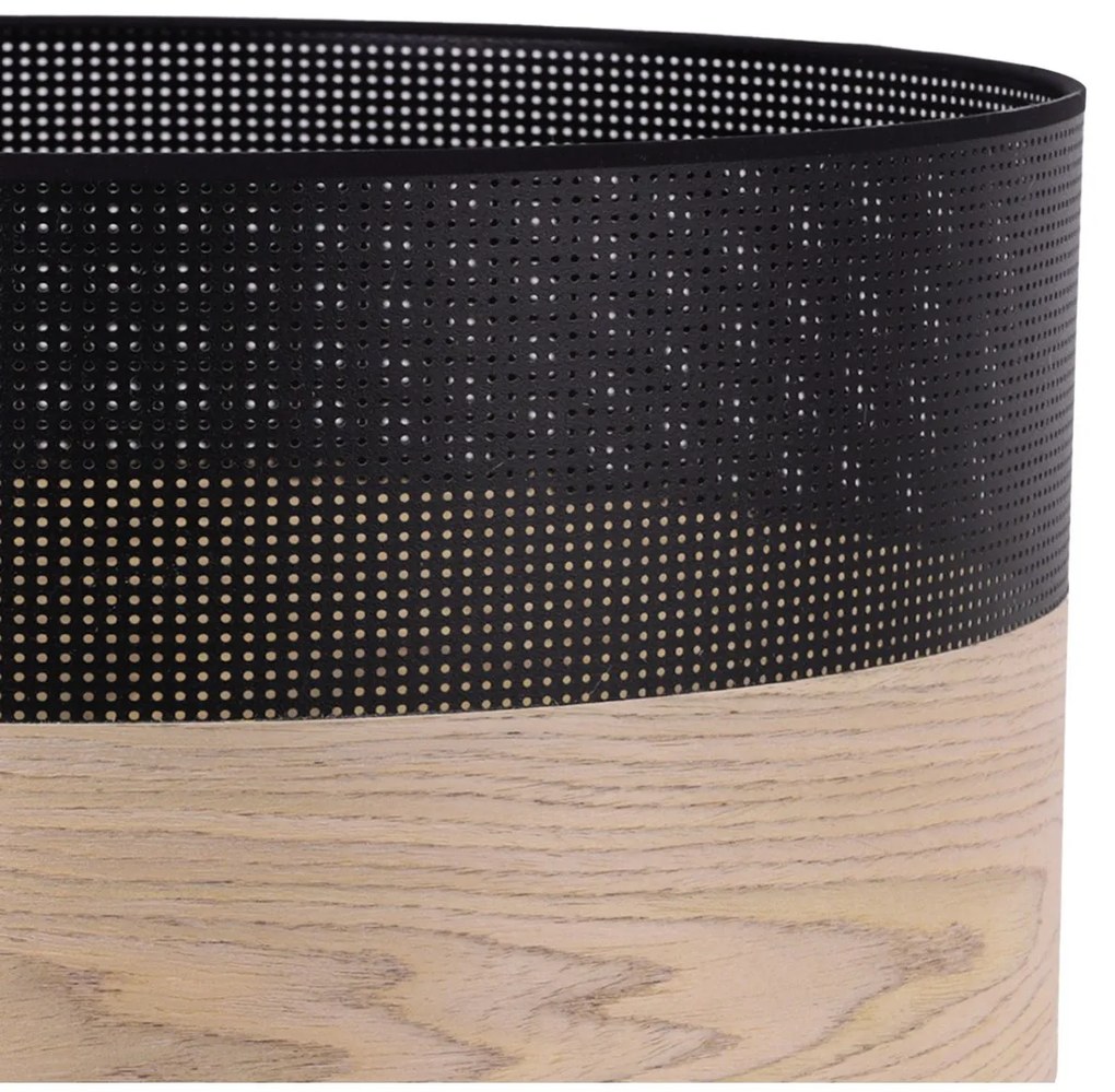 Závesné svietidlo Wood, 1x béžová dubová dýha/čierne PVC tienidlo, (fi 40cm)