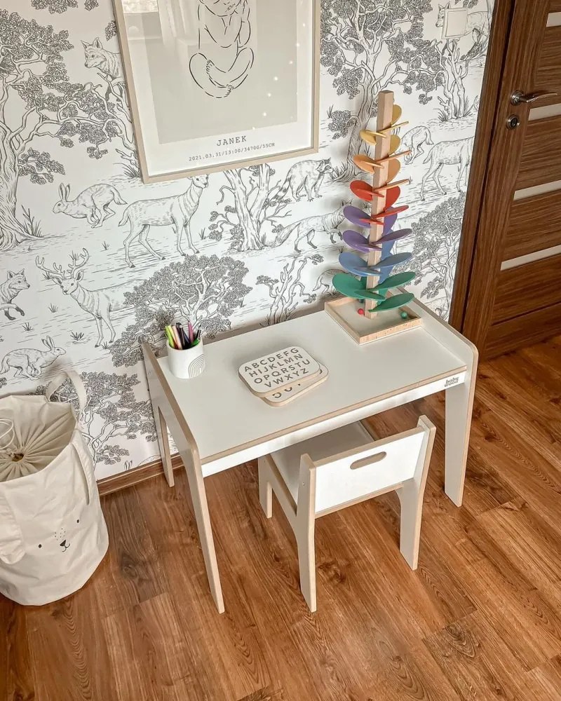 Stôl + stolička pre deti šedá S/M Biela