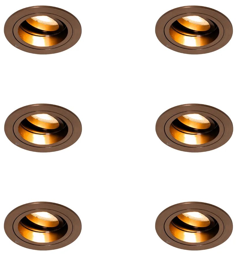 Sada 6 zapustených bodových svetiel tmavý bronz okrúhle nastaviteľné - Chuck