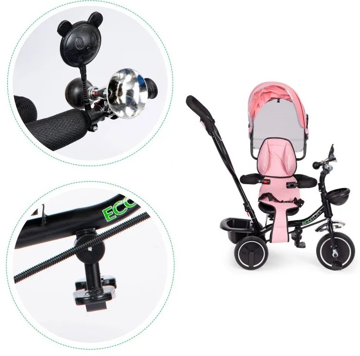 Ružová detská trojkolka  - 360 stupňové otočné sedadlo