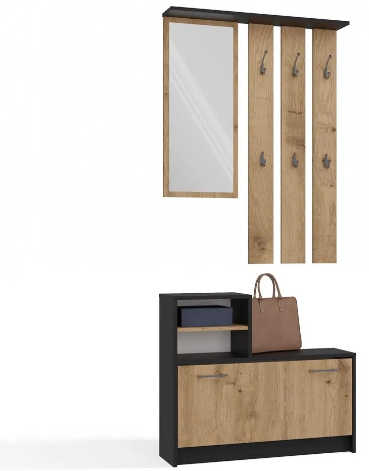 Predsieňová zostava Vayan 1 (antracit + dub artisan) (so zrkadlom). Akcia -18%. Vlastná spoľahlivá doprava až k Vám domov. 1132523