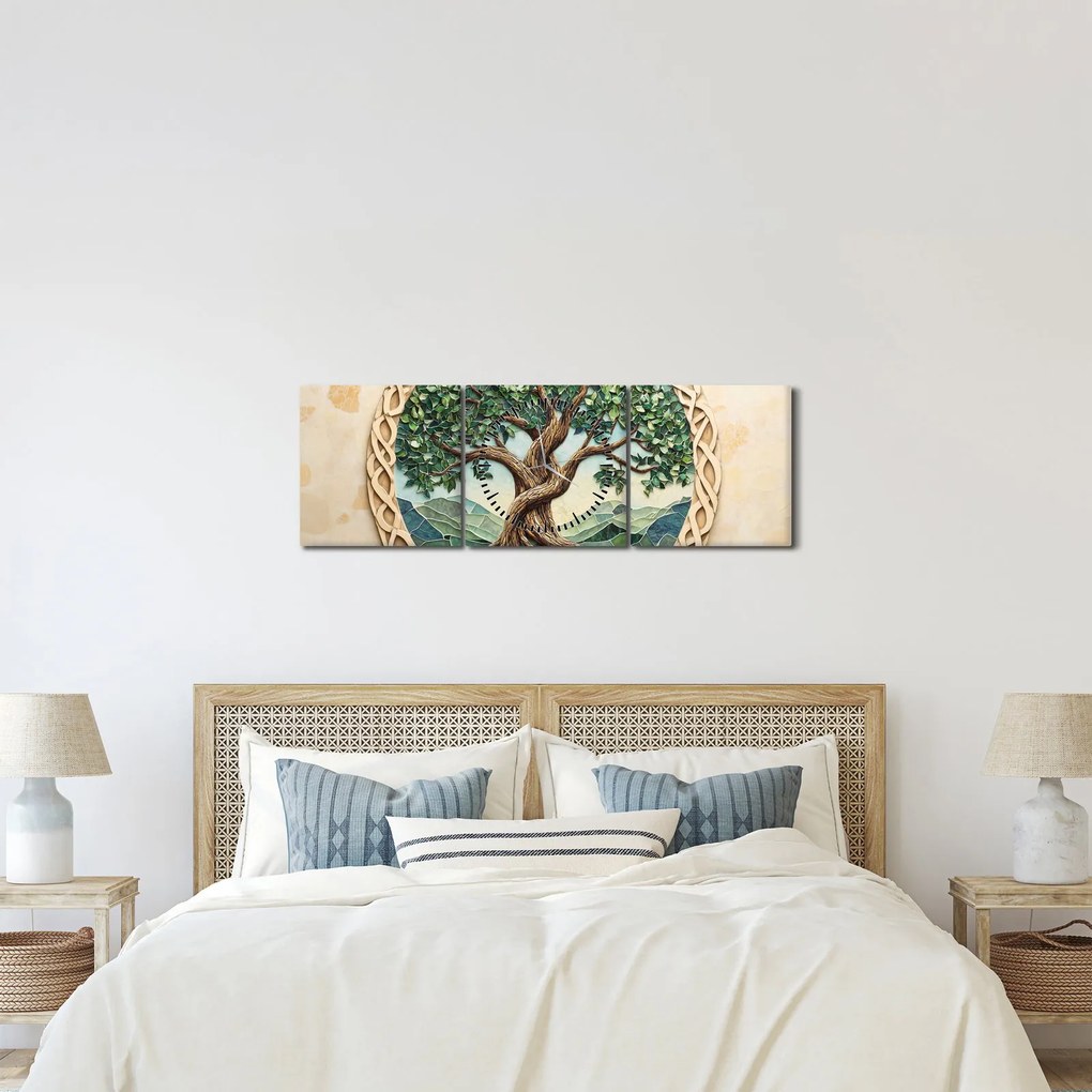 Obraz – Prepletený strom života (s hodinami) (90x30 cm)