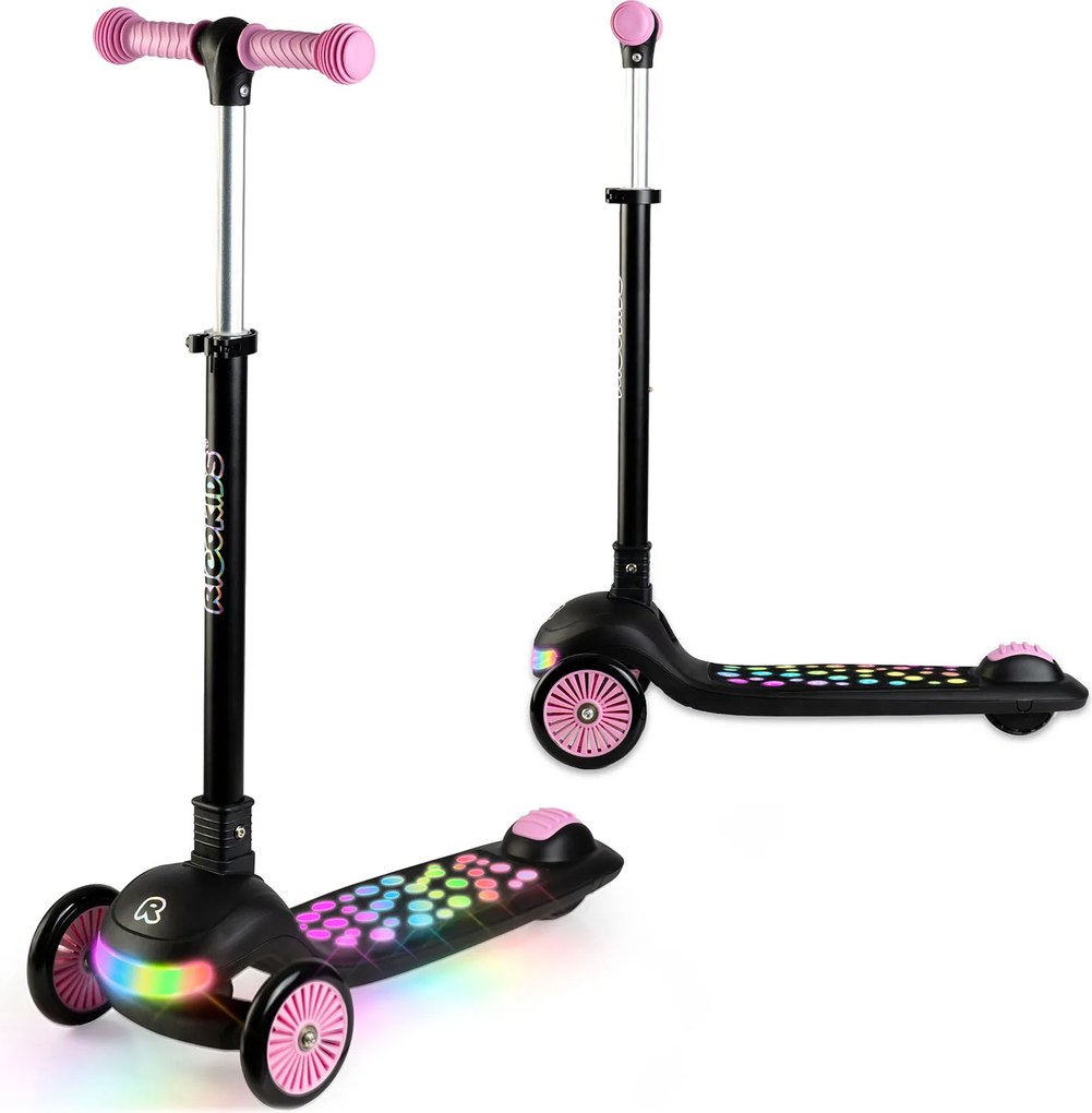 Ricokids Glowi LED balančná Kolobežka pre deti - čierno-ružová