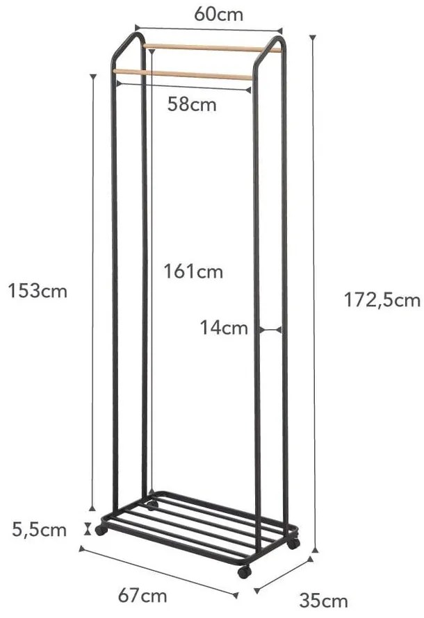 Čierny kovový pojazdný stojan na oblečenie Tower – YAMAZAKI