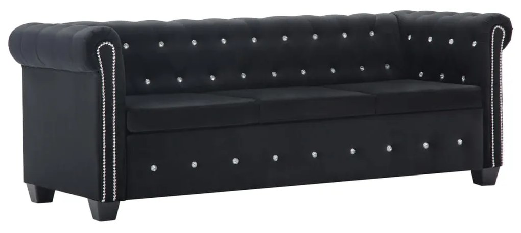 vidaXL 3-miestna pohovka Chesterfield, zamat 199x75x72 cm, čierna