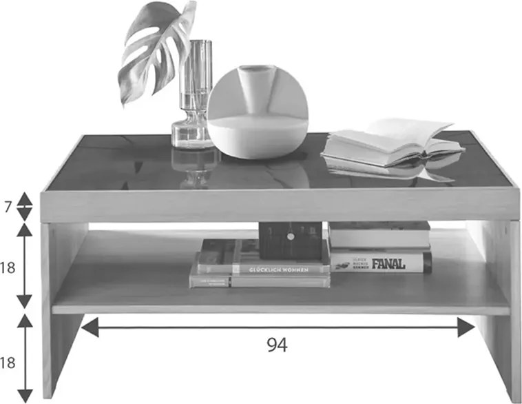 Drevený konferenčný stolík so sklom a poličkou 98x66x43cm