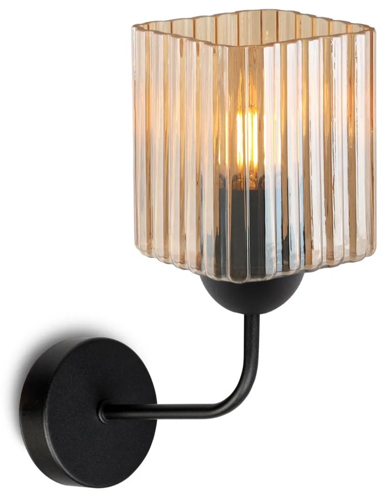 Nástenné svietidlo Riffle Square, 1x medové sklenené tienidlo, b