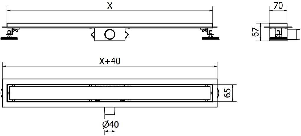 Mexen Flat nerezový sprchový žľab 70 cm (2v1) - vzor M13 , zlatá, 1510070-15