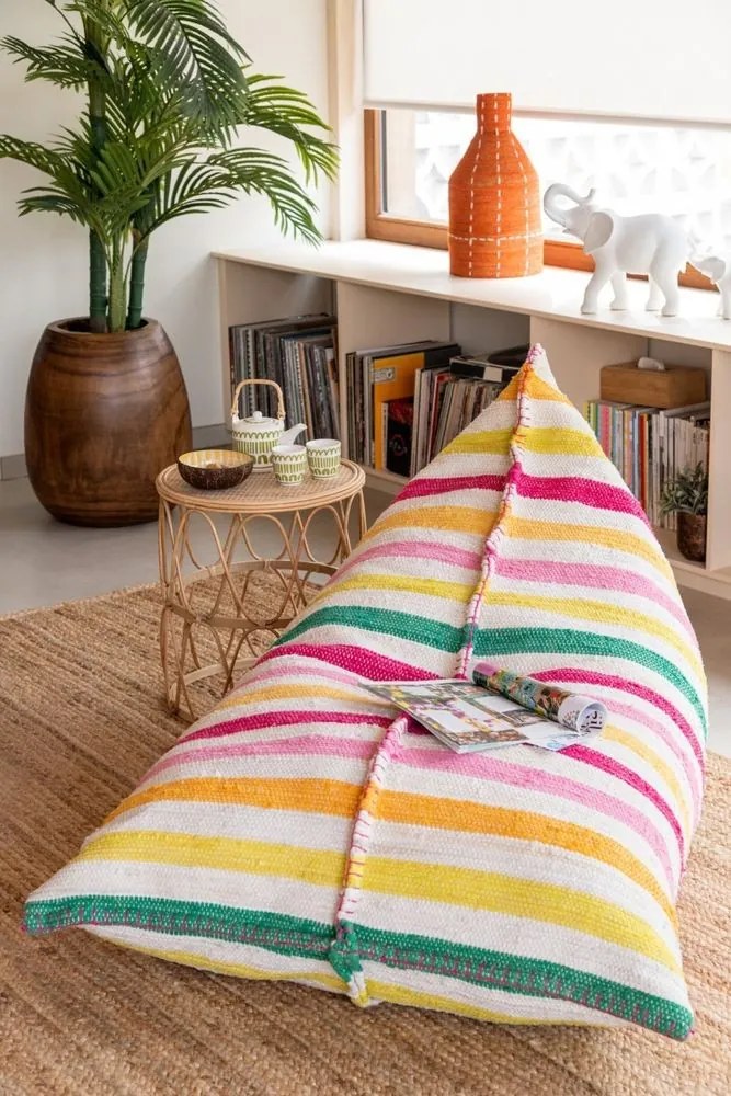 Farebný sedací vak z recyklovanej bavlny Cocoon Stripes - 150*100*40 cm