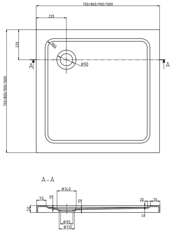 Mexen Rio, štvorcový sprchovací kút s posuvnými dverami 90(dvere) x 90(dvere) x 190 cm, 6mm sklo námraza, zlatý profil + biela sprchová vanička SLIM, 860-090-090-50-30-4010G
