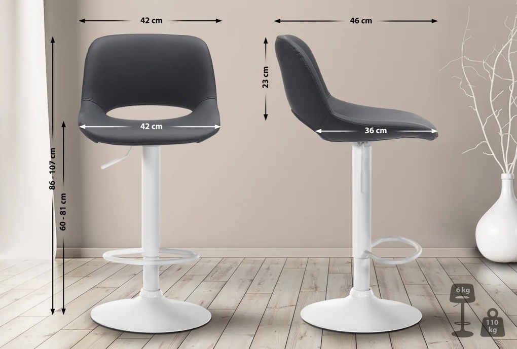 Barová stolička Camden - koženka, biely rám - Čierna