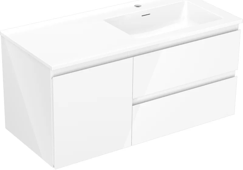 Mexen Orio, kúpeľňová skrinka 100 cm s pravým umývadlom Otis, 2S, 1D, biela lesklá, 91A13-10047-3-BBFFF00-W18P00
