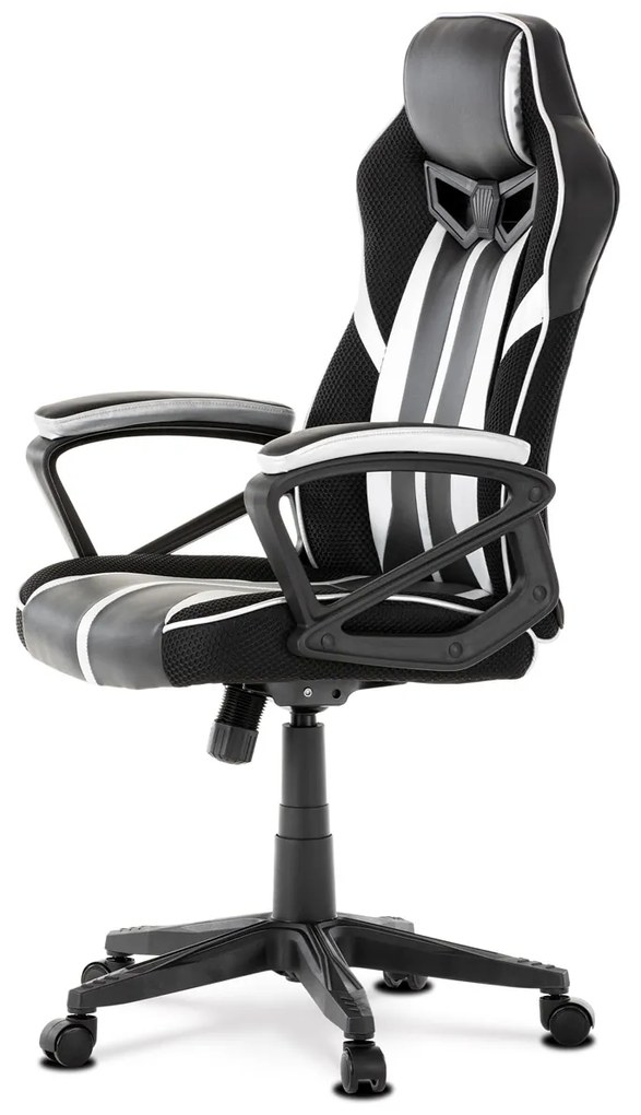 Autronic - Herné kreslo, poťah čierná, strieborná ekokoža a čierna látka MESH, HM - KA-Y341 SIL