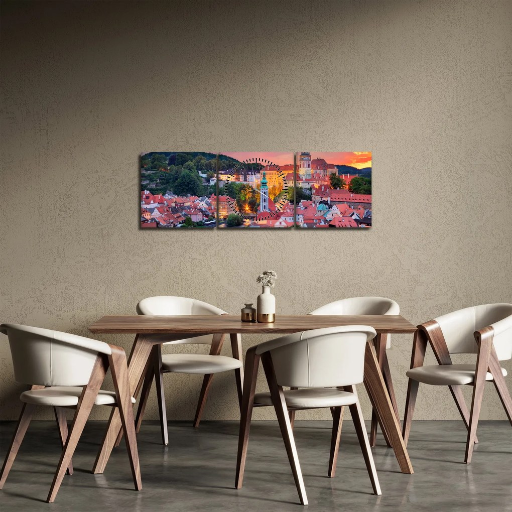 Obraz - Český Krumlov (s hodinami) (90x30 cm)
