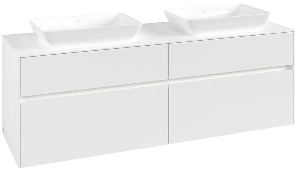 VILLEROY &amp; BOCH Collaro závesná skrinka pod dve umývadlá na dosku, 4 zásuvky, s LED osvetlením, 1600 x 500 x 548 mm, White Matt, C123B0MS