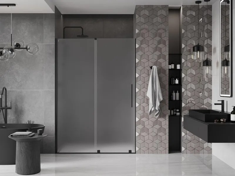 Mexen Velar, posuvné sprchové dvere do otvoru 150 cm, 8mm sklo námraza, čierna matná, 871-150-000-31-70