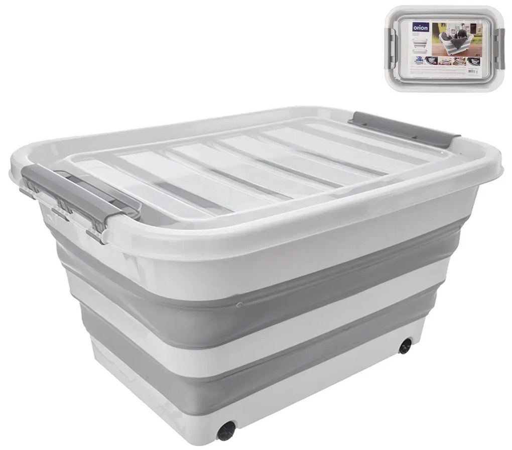 Skladací úložný box s vekom, KEMP, 30 l - 54 x 39 x 28 cm
