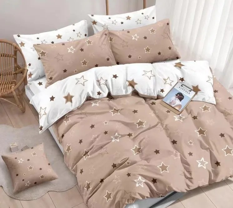 Obliečky Dvojstranné Hviezdičky BieloCappuccinové Bavlna 7-dielna súprava
