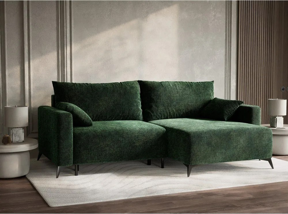 Tmavozelená ženilková rozkladacia/s úložným priestorom rohová pohovka (pravý roh/s leňoškou) Leon – Maison de Rêve