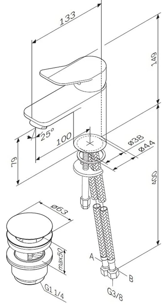 Umývadlová batéria AM.PM X-Joy FXA82100 jednopáková s odtokovým ventilom, chróm