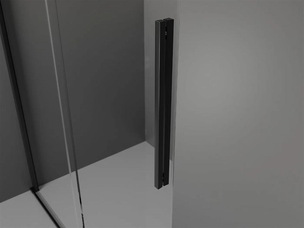 Mexen Velar, sprchový kút s posuvnými dverami 160(dvere) x 85(stena) cm, 8mm číre sklo, čierna matná, 871-160-085-01-70