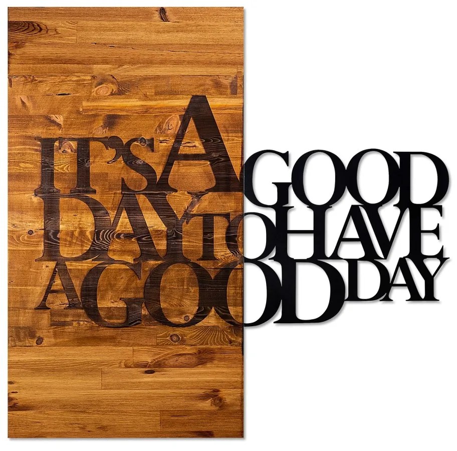Nástenná drevená dekorácia DOBRÝ DEŇ hnedá/čierna