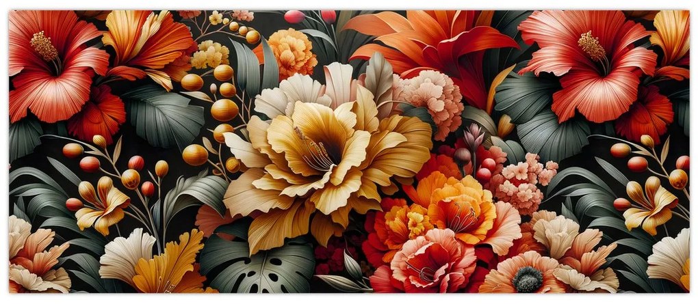 Obraz - Oranžovo-červené kvety (120x50 cm)