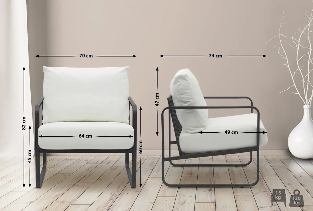 Design-Shop Kreslo Manea - koženka / kov - Biela