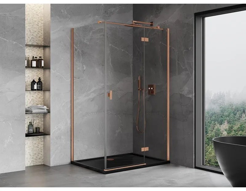 Mexen Mist H T, sprchový kút s výklopnými dverami pravý 110 x 70 cm, číre sklo, medená matná, 8A5T-110-070-65-00-P