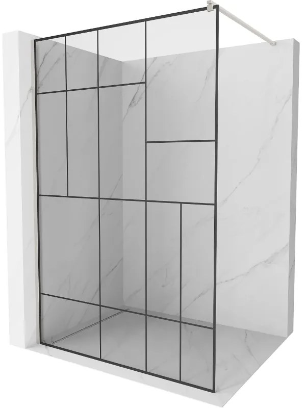 Mexen Kioto, sprchová zástena Walk-In 100 x 200 cm, 8mm číre sklo čierny vzor, brúsená oceľ profil, 800-100-101-97-78