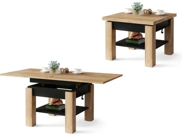 Rozkladací konferenčný/jedálenský stôl so zvíhacou doskou CALEB dub craft/čierna