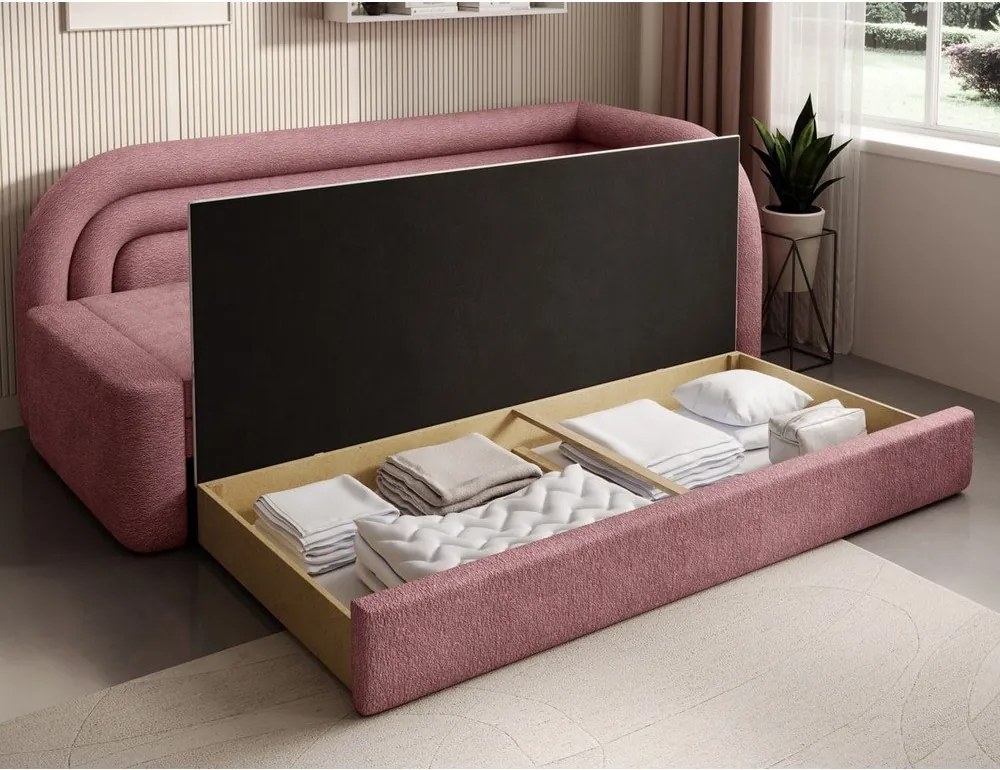 Ružová ženilková rozkladacia/s úložným priestorom pohovka pravý roh 223 cm Fabillo – ELTAP