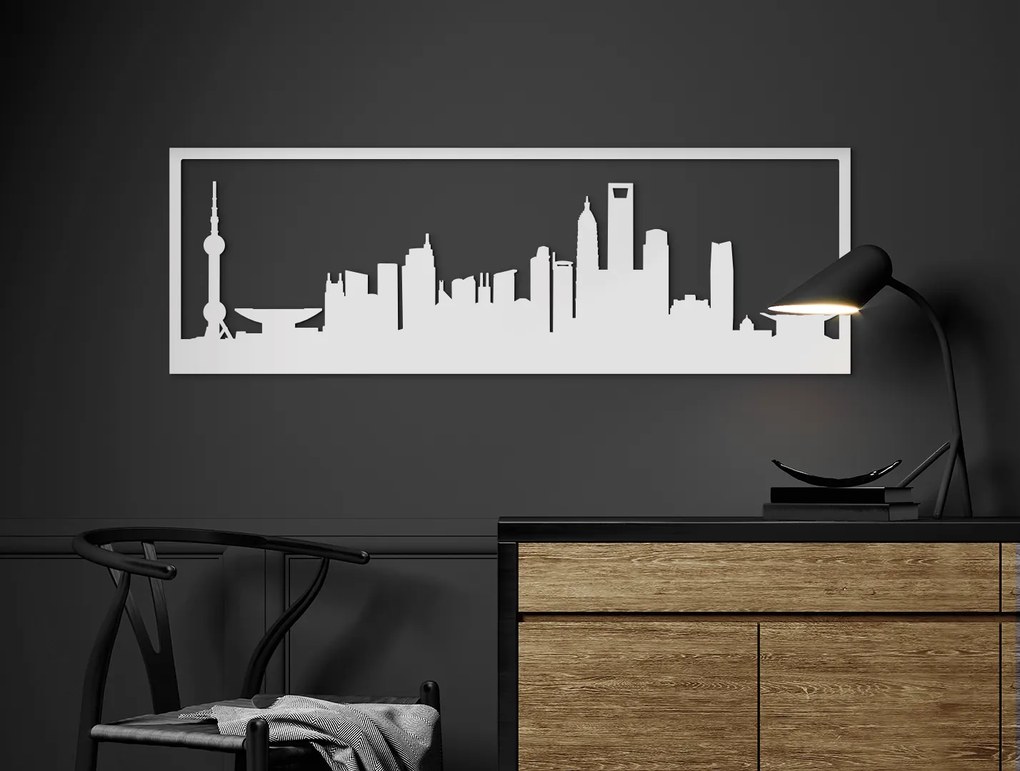 drevko Obraz Šanghaj panoráma Rozmer obrazu: 29,5 x 89 cm, Farba dekorácie: Čierna