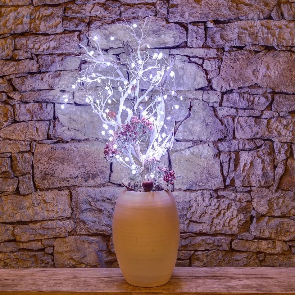 DECOLED LED svetelná reťaz snehová vločka na batérie, ľadovo biela, 50 LED diód, 5,3 m, IP44