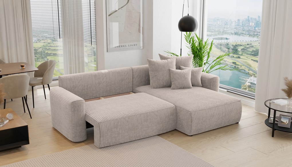 Rohová sedačka Baria (P) (svetlohnedá). Akcia -20%. Vlastná spoľahlivá doprava až k Vám domov. 1133082