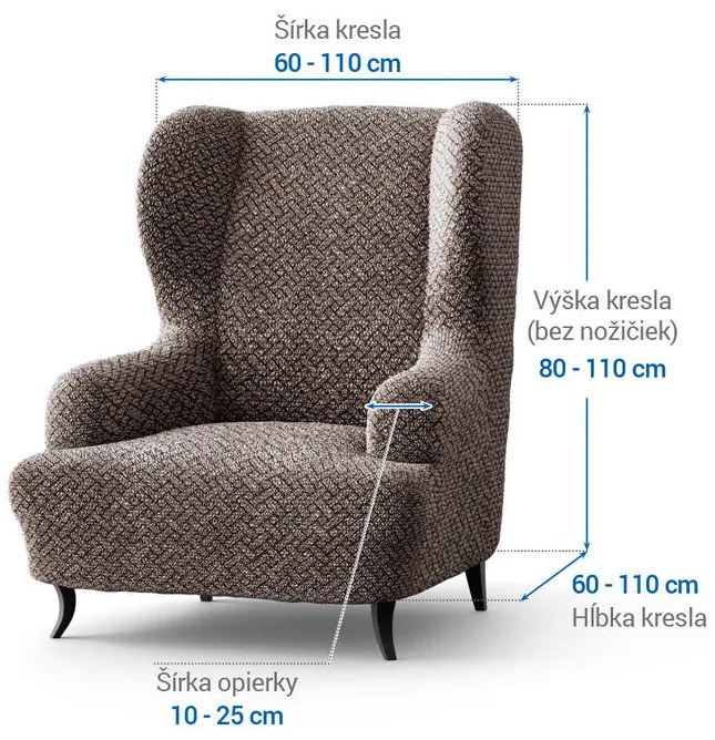Bielastické poťahy VENEZIA hnedá kreslo ušiak (š. 60 - 110 cm)