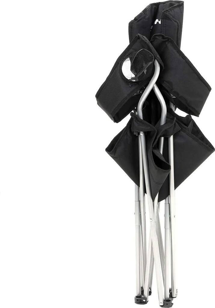 Skladacia kempingová stolička, 2-dielna súprava s držiakom na pohár, čierna