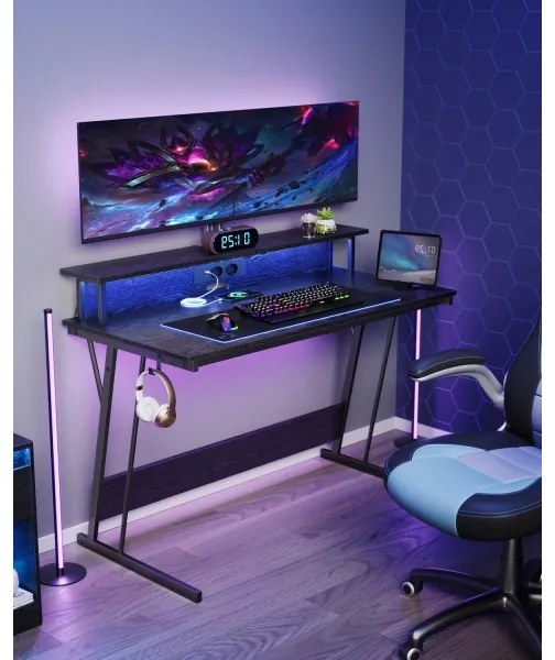 Písací stôl SOLEA-X s podsvietením, čierny