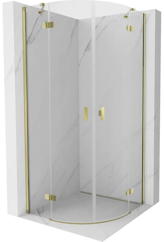 Mexen Mist, polkruhový výklopný sprchový kút 100 x 100 cm, číre sklo, zlatý lesklý profil, 8A33-100-100-50-00