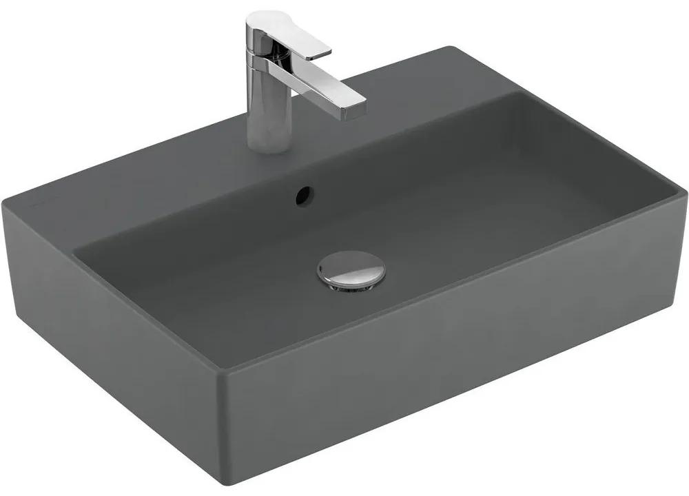 VILLEROY &amp; BOCH Memento 2.0 obdĺžnikové umývadlo na dosku s otvorom, s prepadom, 600 x 420 mm, Graphite, s povrchom CeramicPlus, 4A0760i4