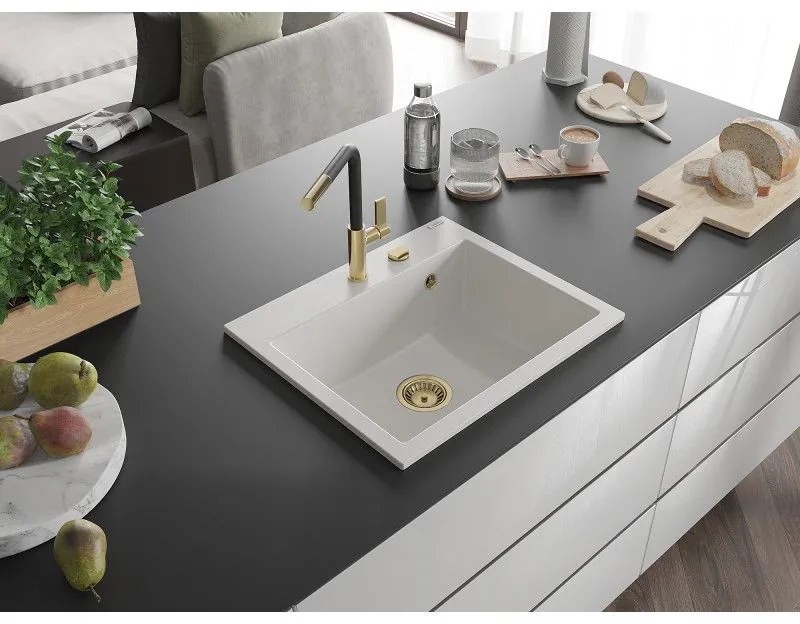 Mexen Oscar, 1-komorový granitový drez 580x490x205 mm, biela, 6519581000-20-G