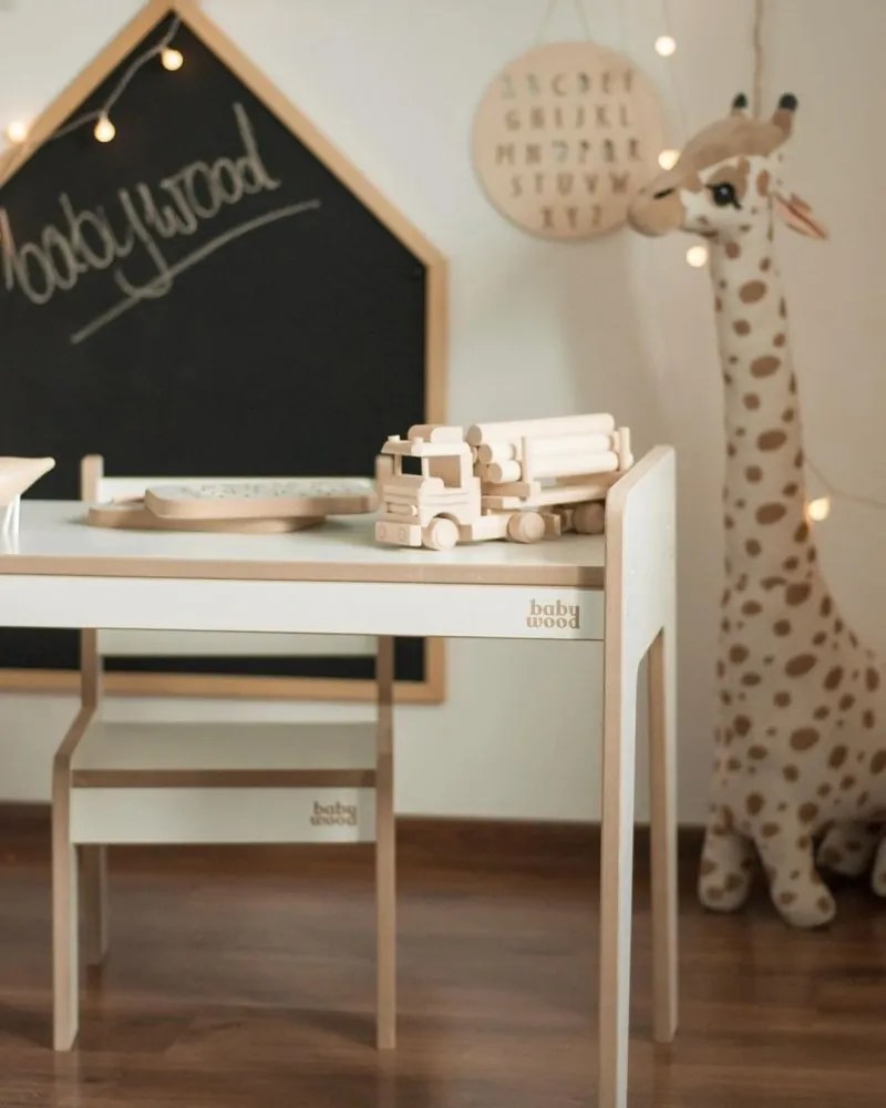 Stôl + stolička pre deti šedá S/M Biela