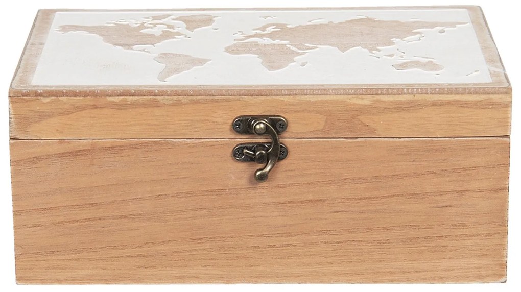 Hnedý drevený box s mapou sveta na veku - 24 * 16 * 10 cm