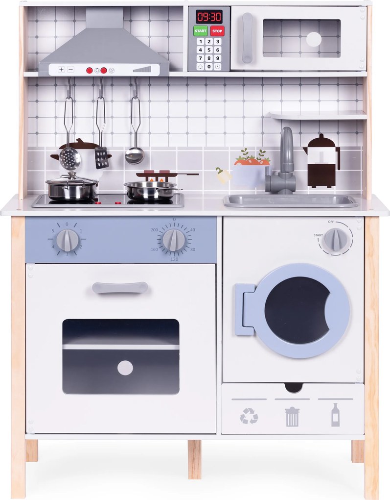 Drevená detská kuchynka ECOTOYS s LED, zvukmi a práčkou