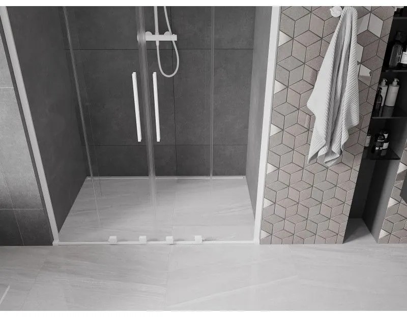 Mexen Velar L Duo, posuvné sprchové dvere do otvoru 140 cm, 8mm číre sklo, biela matná, 871-140-003-02-20