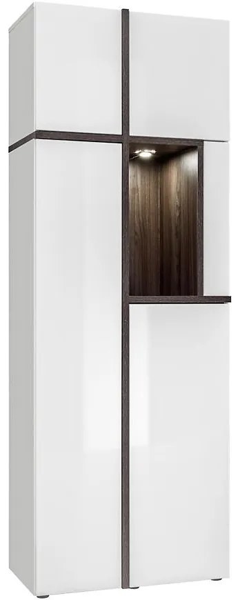 Vysoká vitrína Cross biela/perla Elm